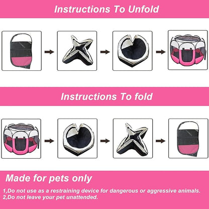 Portable Pet Puppy Dog Cat Playpen, 8-Panel Indoor/Outdoor Puppy Pen with Shade Cover & Travel Bag - Waterproof Dog Cat Tent