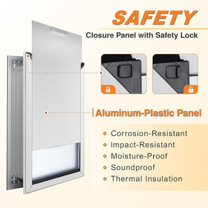 Aluminum Extra Large Dog Door for Wall, Extreme Weather Doggy Door with Enclosed Magnetic Double Flaps, Heavy Duty Doggie Doors with Telescoping Tunnel for Large and Extra Large Dogs Up to 220Lbs