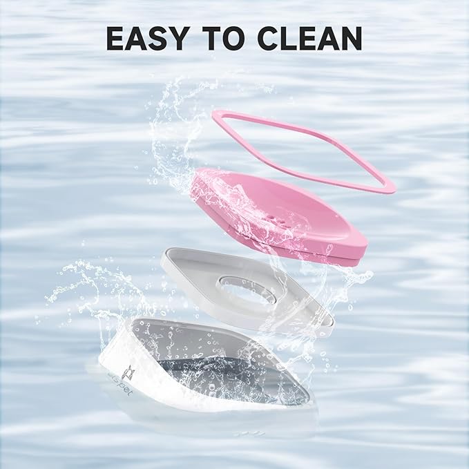 ELS PET Travel Bowl, No Spill, No Drip Slow Water Feeder/Dispenser for Dogs, Cats, 35oz/1L (Pink)