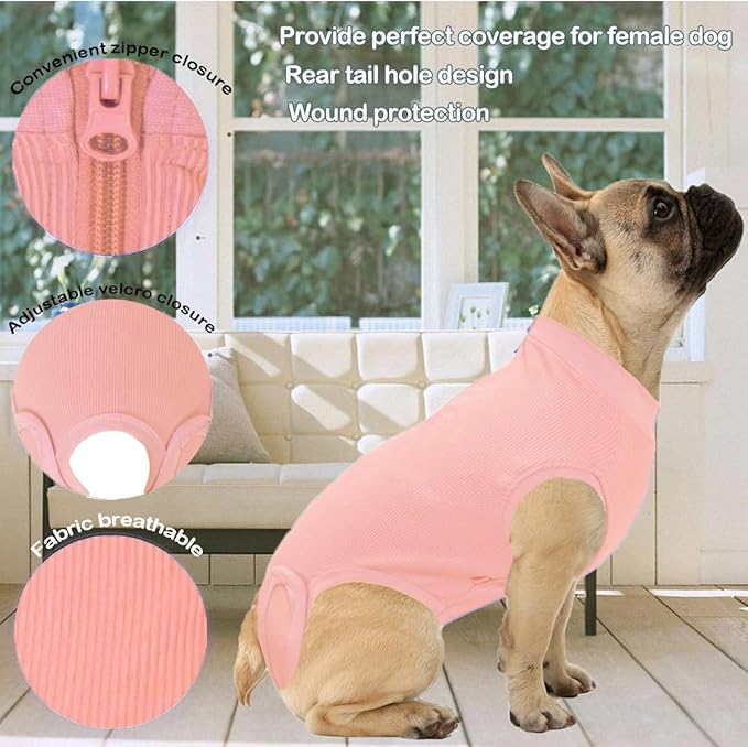 Recovery Suit for Dogs,Dog Cone Alternative Zipper Surgery Suit Female Spay,Soft Dog Surgery Suit for Anti Licking,Breathable Surgical Suit for Dogs Female Spay