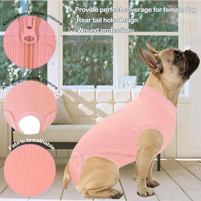 Recovery Suit for Dogs,Dog Cone Alternative Zipper Surgery Suit Female Spay,Soft Dog Surgery Suit for Anti Licking,Breathable Surgical Suit for Dogs Female Spay