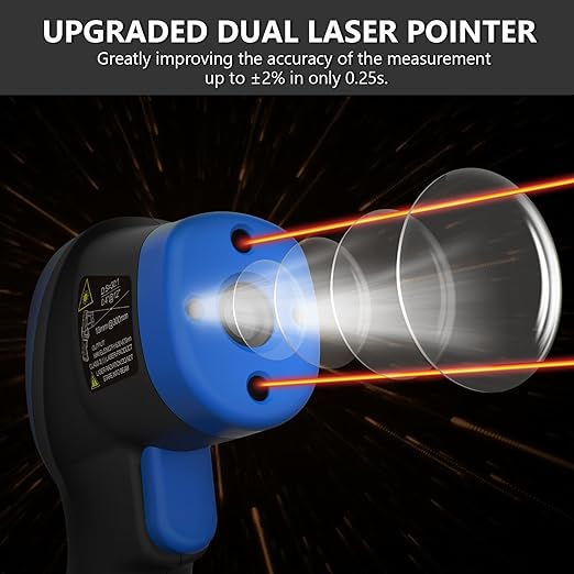 HOLDPEAK Pyrometer D:S=50:1, High Temp Infrared Thermometer -58℉~3272℉(-50℃~1800℃), Non-Contact Industrial Laser Thermometer Gun with Flashlight, Digital IR Temperature Gauge HP-1800 (NOT for Human)