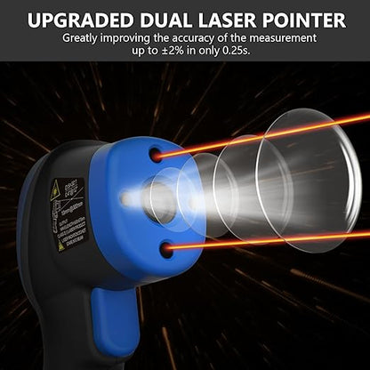 HOLDPEAK Pyrometer D:S=50:1, High Temp Infrared Thermometer -58℉~3272℉(-50℃~1800℃), Non-Contact Industrial Laser Thermometer Gun with Flashlight, Digital IR Temperature Gauge HP-1800 (NOT for Human)