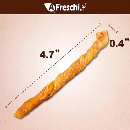 A Freschi srl Turkey Tendons for Dogs, USA-Sourced, Healthy Dog Treats, Rawhide-Free Puppy Chews, All Natural, Hypoallergenic Dog Treats, Turkey Tendon Wrapped Chicken Stick, 3.5 oz Pack