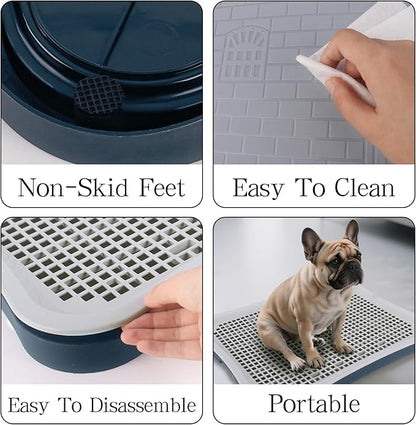 Dog Pee Pad Holder with Pee Pads, 20.1"x15.6"X1.4" Indoor Dog Potty Pad with Splash Guard for Puppy and Small Dogs, Housebreaking Supplies, Pet Products (Blue)