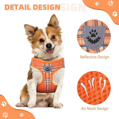 KOOLTAIL Thanksgiving Dog Harness for Small Medium Dogs,Dog Harness and Leash Set, Step in No Pull Soft Mesh Padded Adjustable and Reflective Pet Vest Puppy, Extra Harness for XS S Dogs Orange Plaid S