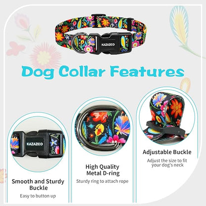Kazazoo Dog Collar Cute and Soft Nylon Puppy Collar for Boy and Girl, Adjustable Dog Collars for Small Medium Dogs, Tropical-XS