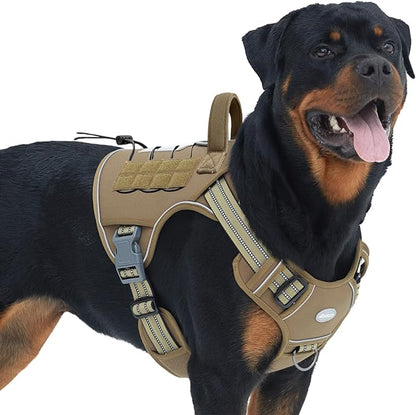 AUROTH Tactical Dog Harness for Large Dogs No Pull Adjustable Pet Harness Reflective Working Training Easy Control Pet Vest Military Service Dog Harnesses Army Yellow XXL