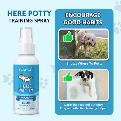 Dog Potty Training Spray Kit: Here Potty Trainer & Not Here Bitter Deterrent Spray - Anti Chew Stop Peeing Urine Marking - Indoor & Outdoor Grass Pad Toilet Spot Odor Repellent for Puppies Dogs