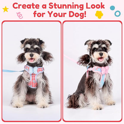 Coppthinktu Dog Harness for Small Sized Dogs, Puppy Cat Harness with Leash Set No Pull Dog Harness Adjustable Reflective Step-in Pet Vest Harnesses with Cute Bow Soft Padded Outdoor Walking