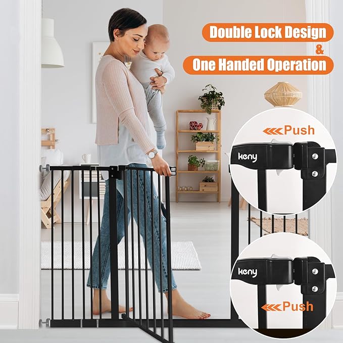 keny Extra Wide Baby Gate - Auto Close Safety Gate, Pressure Mounted, 29"-47.3", 30" Tall, Black