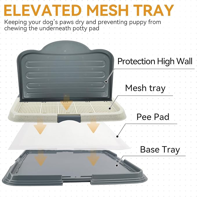 PAWISE Dog Pee Pad Holder Tray with Splash Guard, 23.6" Large Puppy Potty Training Pad Tray, Puppy Litter Box with High-Wall, Indoor Pet Toilet for Small to Medium Sized Dogs