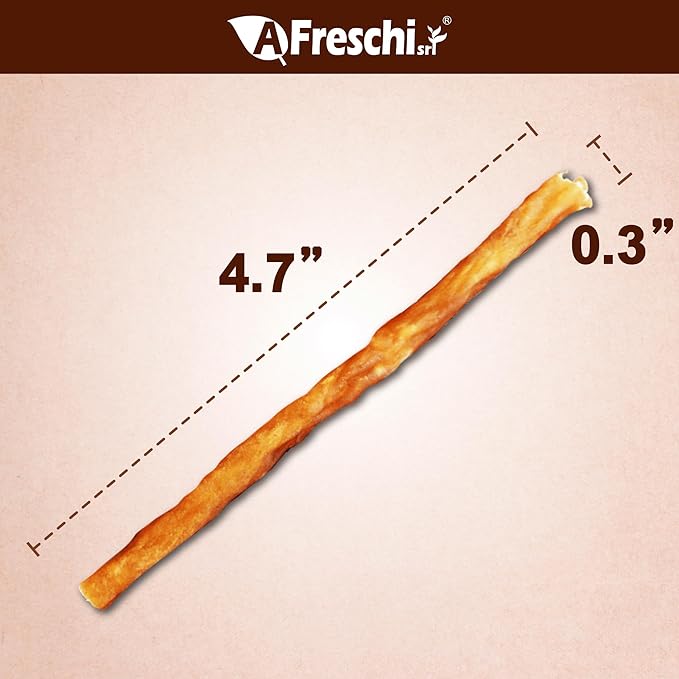 A Freschi srl Turkey Tendons for Dogs, USA-Sourced, Healthy Dog Treats, Rawhide-Free Puppy Chews, All Natural, Hypoallergenic Dog Treats, Thin Sticks, 3.5 oz Pack