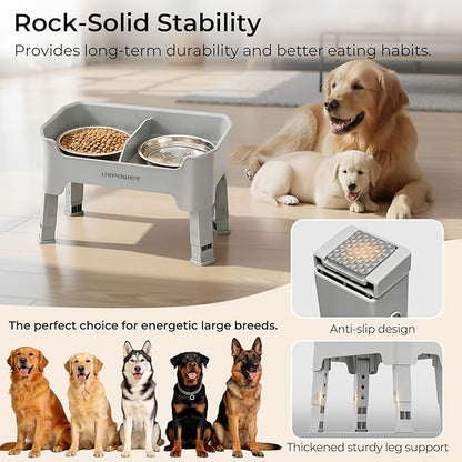 URPOWER Mess Proof Elevated Dog Bowls, High Wall Splash Guard Design, 4 Height Adjustable Raised Bowl Stand, 2 Stainless Steel Bowls, Non-Slip Food Water Set for Small Medium Large Dogs