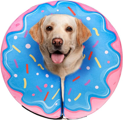 SCENEREAL Dog Cone Alternative After Surgery Donut Collar, Soft Pet Recovery Pillow Collar for Medium Large Dogs, Inflatable Adjustable Neck Collars to Prevent Licking, Donut L