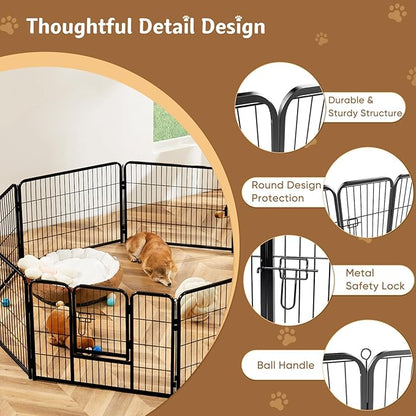 DUMOS Dog Playpen Indoor, Metal 24 Inch 16 Panels Foldable Pet Fence with Door, Outdoor Small Medium Large Dog Puppy Portable Exercise Play Pen for RV Camping, Trips, Play Yard