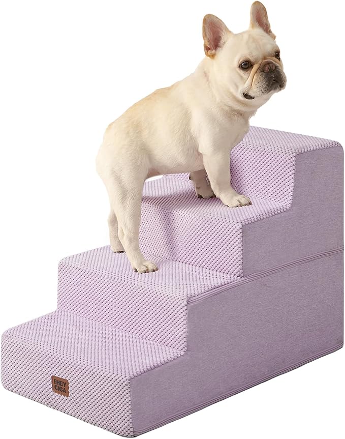 EHEYCIGA Dog Stairs for Bed 18" H, 4-Step Dog Steps for High Bed, Pet Steps for Small Dogs and Cats, Non-Slip Balanced Pet Ramp Indoor, Lilac