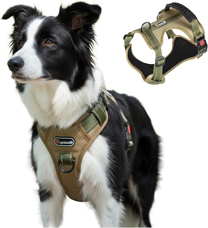 M Size Tactical Dog Harness No Pull Pet Vest Collar with Handle and Reflective Trim, Adjustable Chest Harnesses with Front & Back Leash Clips for Medium Dogs Training Walking Hiking Outdoors