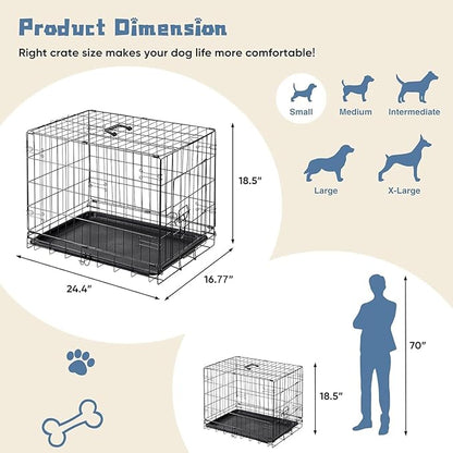 DUMOS Dog Crate, 24 Inch Small Single Door Dog Cage with Plastic Leak-Proof Pan Tray, Folding Metal Wire Pet Kennel for Indoor, Outdoor, Travel