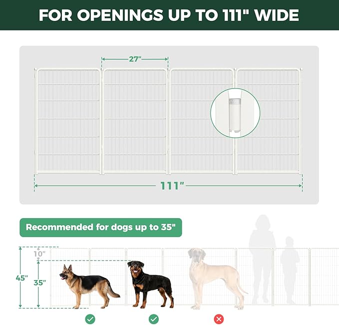 FXW Dog Gate Extra Wide Designed for Indoor Use, Adjustable Width Up to 111-inch Wide (45" H 4 Wire Panels for Large Dogs), White