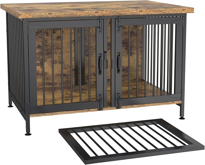 GDLF Double Dog Crate with Divider for 2 Small or 1 Dog, Furniture Style Kennel Indoor Cage with Removable Panel (Int.dims:36.2”Wx24.5”Dx21”H)