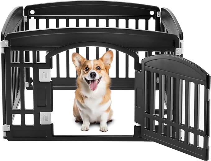 Simple Deluxe Dog Playpen, 24" Exercise 4-Panel Pet Playpen with Door, Safe and Secure, Folding and Portable Puppy Playpen for Puppies and Small Dogs, Black