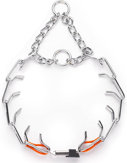 Herm Sprenger Chrome Plated Steel Dog Collar with Quick Release ClicLock Buckle O-Ring Biothane Insert Training Collar Made in Germany (Hunter Orange, 25in x 4.0mm(Neck Size up to21-22in))