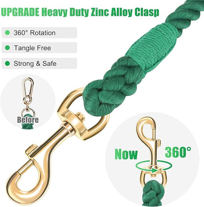 Dog Leash 6 FT Handmade Braided Cotton Rope Leashes for Small Medium and Large Dogs, New Golden Heavy Duty Metal Clasp, Dark Green