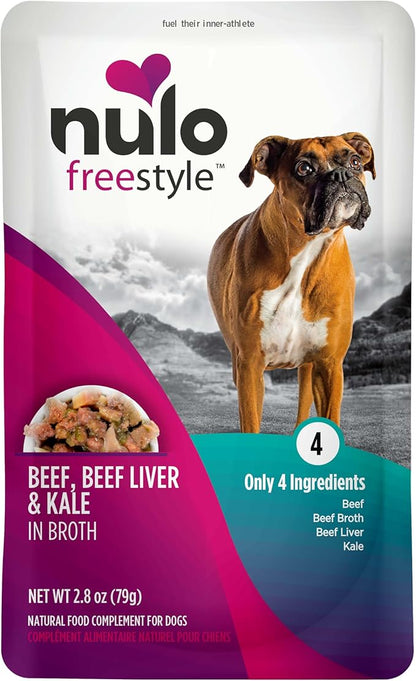 Nulo Freestyle Beef, Beef Liver, & Kale in Broth Real Meat Dog Food Topper, 2.8 Ounce (Pack of 24)