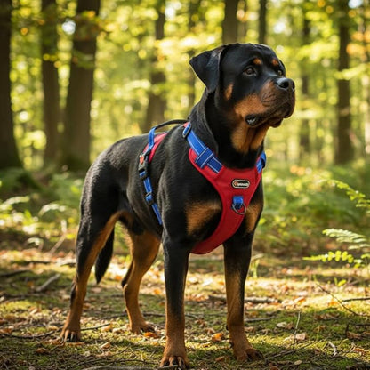 Tactical Dog Harness for Large Medium Dogs No Pull Adjustable Pet Vest with Reflective Straps Front & Back Clips Handle for Hiking Walking Hunting– 4 Sizes with or Without Leash (RED, XL)