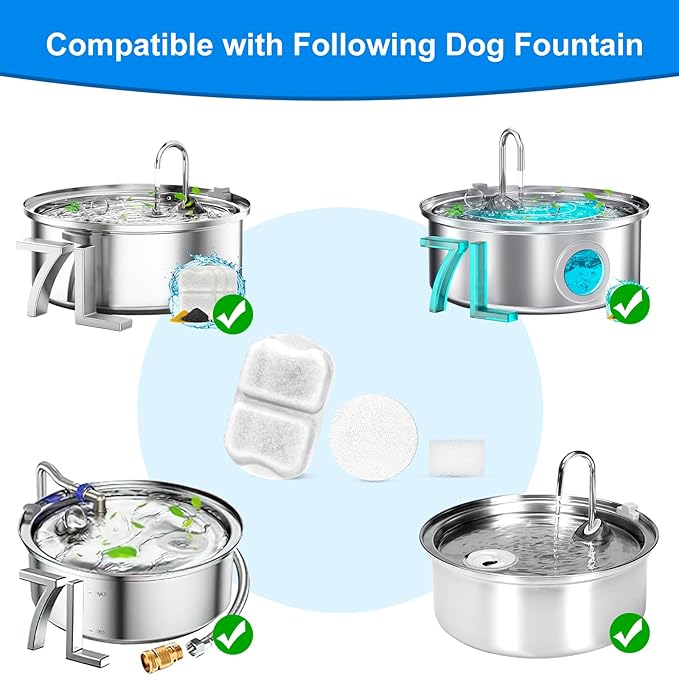 8 Sets Dog Water Fountain Filters Compatible with oneisall Fountain, Replacement Filters for 7L/230oz/1.8G Stainless Steel Dog Fountain