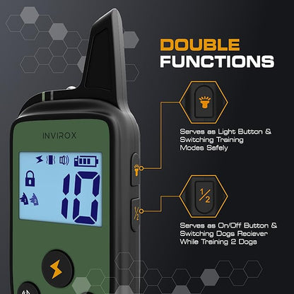 INVIROX Training Collar for Large Dog [Spark K9] 124 Levels Dog Training Collar with Remote 1100yd Range, Night-Light Mode Dog E Collar for Medium Dogs IP67 Waterproof (Spark k9 x2 new)