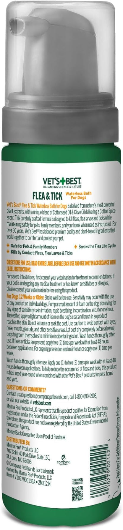 Vet’s Best Waterless Flea and Tick Dog Bath – Natural Flea & Tick Prevention – Dog Dry Shampoo Spray with Essential Oils – Kills Pests on Contact – Made in USA – 8 oz
