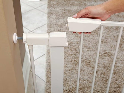 MidWest Homes for Pets 29-Inch High Walk-Thru Pressure Mounted Steel Dog Gate, Expands to 38 Inches Wide, Includes 3-inch Extensions, White