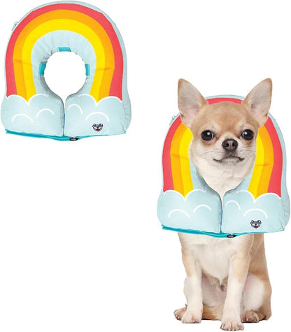 Rainbow Inflatable Dog Recovery Collar, Comfortable Cone Replacement for Pet Surgery, Protective Collars to Prevent Licking & Biting, Size Small