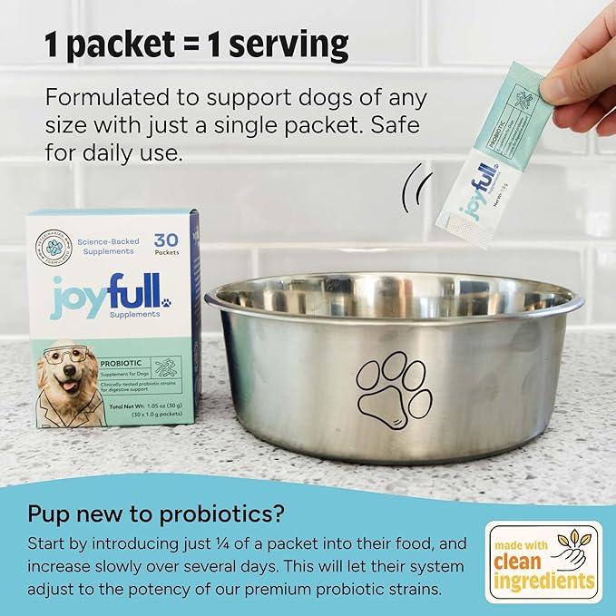 Joyfull Probiotics for Dogs - Supports Gut Health, Immune System, Occasional Diarrhea, Digestive Health, Gas & Bloating - 30 Packets of 1g Powder Probiotics
