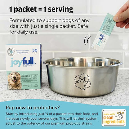 Joyfull Probiotics for Dogs - Supports Gut Health, Immune System, Occasional Diarrhea, Digestive Health, Gas & Bloating - 30 Packets of 1g Powder Probiotics