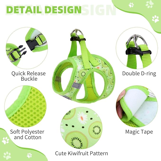 KOOLTAIL Dog Harness and Leash Set for Small Medium Dogs, Step in No Pull Soft Mesh Dog Harness Comfort Padded Pet Vest, Adjustable Reflective Easy Walking Puppy Cats Harness Training, Kiwifruit S