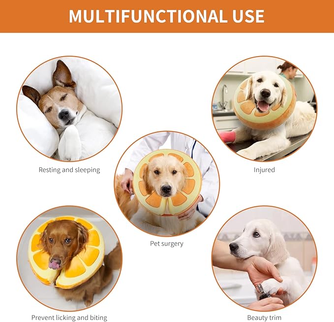IEUUMLER Inflatable Recovery Dog Collar, Protective Donut Cone, Adjustable Soft Collar for Dog and Cat After Surgery Prevent from Biting & Scratching EU002 - Orange M+
