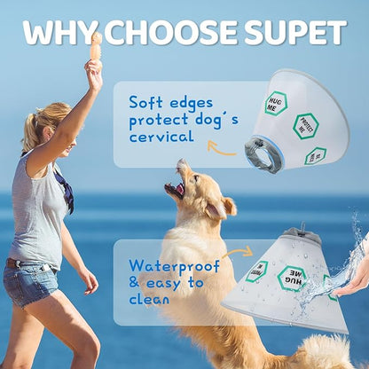 Supet Dog Cone Collar After Surgery to Stop Licking: Adjustable Recovery Elizabeth Collar Alternative for Large Medium Small Dogs, Plastic Pet Head Neck Cone (2XL)