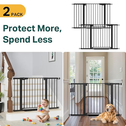 Cumbor 48" Auto Close Baby Gate & Cumbor 2 Pack 48" Dog Gate, Durable Child Gate for Stairs, Doorways, Easy Walk Thru Dog Gate for House for Doorways