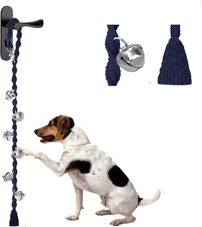 Dog Bells to Go Outside & Puppy Potty Training, Adjustable Dog Door Bell Ring to Go Potty, Handmade with Premium Yarn. Twisted Style, DarkBlue