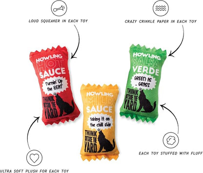 Fringe Studio Plush Dog Toy, Howling HOT Sauce, 3 Piece Set, for Small Dogs, Wagsdale Dog Toy Collection (289510), Multi-Colored