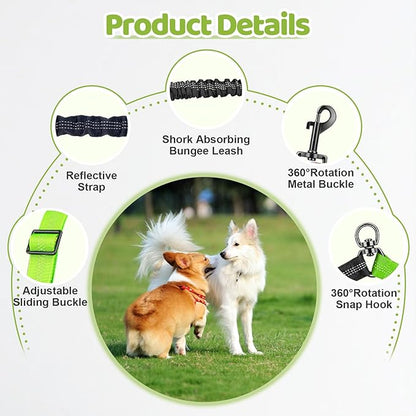 Double Dog Leash - 360°Swivel Tangle Free Splitter Attachment, 2 Dogs Multi-Functional Leashes, Dual Rope for Outdoor Walk Train Small Medium Large Two Pet, Green