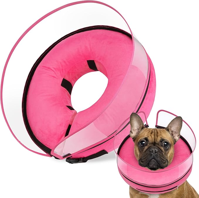 BARKLESS Dog Cone, Inflatable Dog Cone After Surgery, Soft Surgery Collar with Enhanced Anti-Licking Guard Shield for Pets, Patented Protective Donut Collar (Hot Pink, M+ (Neck:11"-14"))