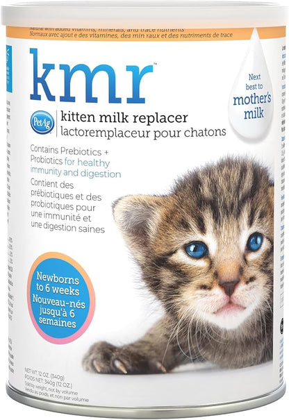 PetAg KMR Kitten Milk Replacer Powder - 12 oz - Powdered Kitten Formula with Prebiotics, Probiotics & Vitamins for Kittens Newborn to Six Weeks Old - Easy to Digest