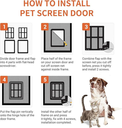 PETLESO Large Dog Door for Screen Door - 11.2"x14.4" Magnetic Flap Pet Door with Lockable Insert, Ideal for Medium to Large Dogs, Sliding Door Compatible, Black
