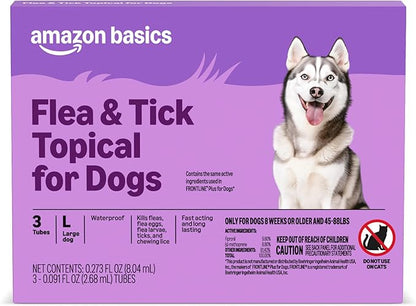 Amazon Basics Preventative Flea and Tick Topical Treatment for Dogs, Large (45-88 lbs), Fast Acting and Long Lasting, 3 Counts, Packaging May Vary