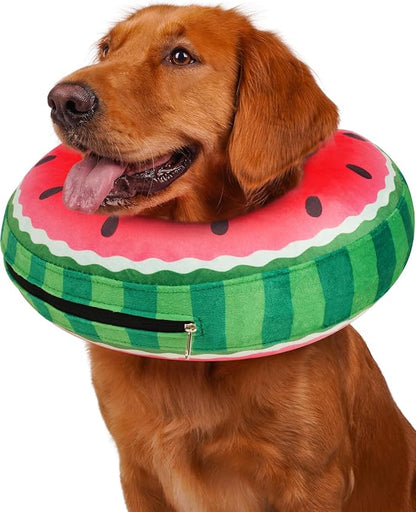 Inflatable Dog Pillow Cone Collar After Surgery, Donut Soft Neck Cone for Golden Retriever & German Shepherd Extra Large Dogs, etc, Recovery E Collar to Stop Licking Watermelon