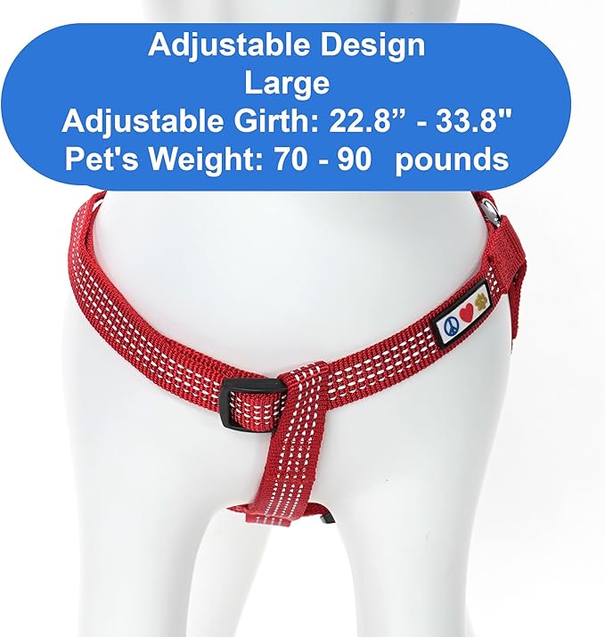Pawtitas Reflective Step-in Dog Harness – Adjustable No-Pull Vest for Puppies to Seniors, Safe & Comfortable, L Red
